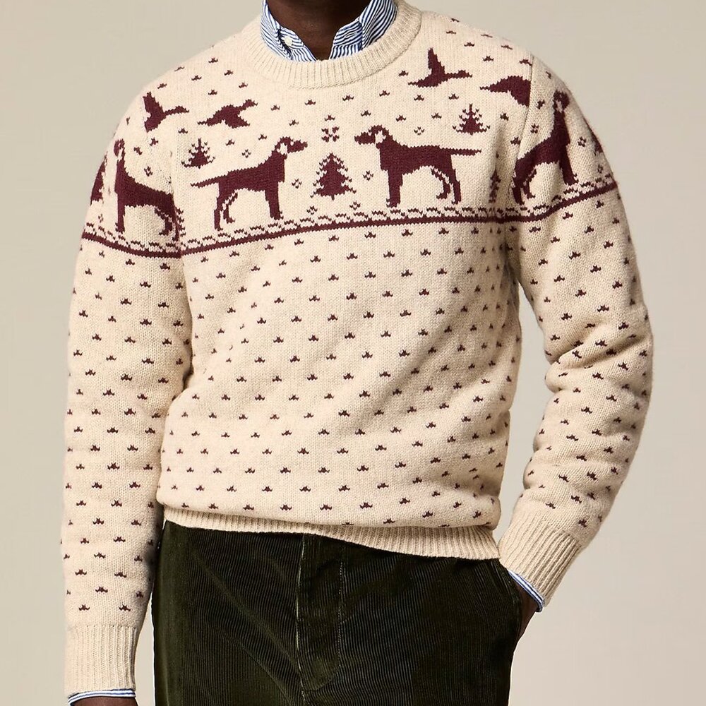 NWT J Crew 100% Lambs Wool Fair Isle Duck Labrador Dog Christmas Hunting Sweater - Picture 4 of 5